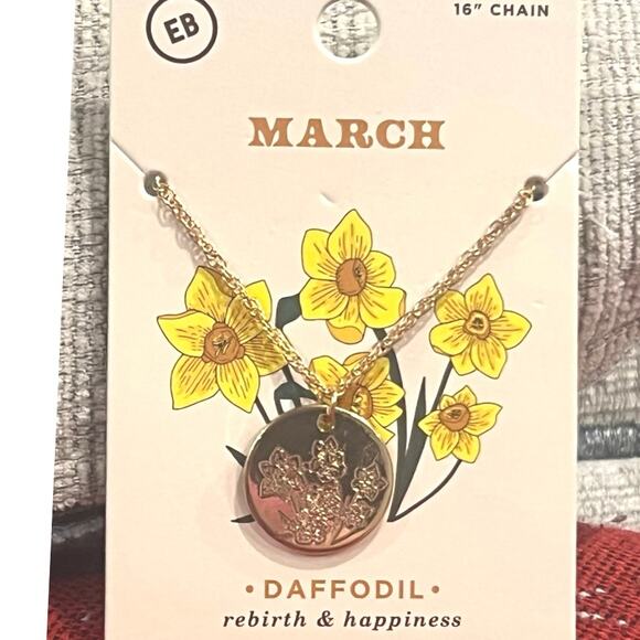 NWT - March birth flower necklace featuring a daffodil pendant on a 16" chain. - Picture 1 of 4
